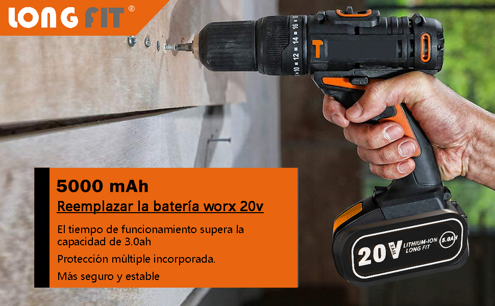 2 batterie sostitutive da 5,0 Ah per Worx, 20 V, agli ioni di Litio per Worx 20V W3553