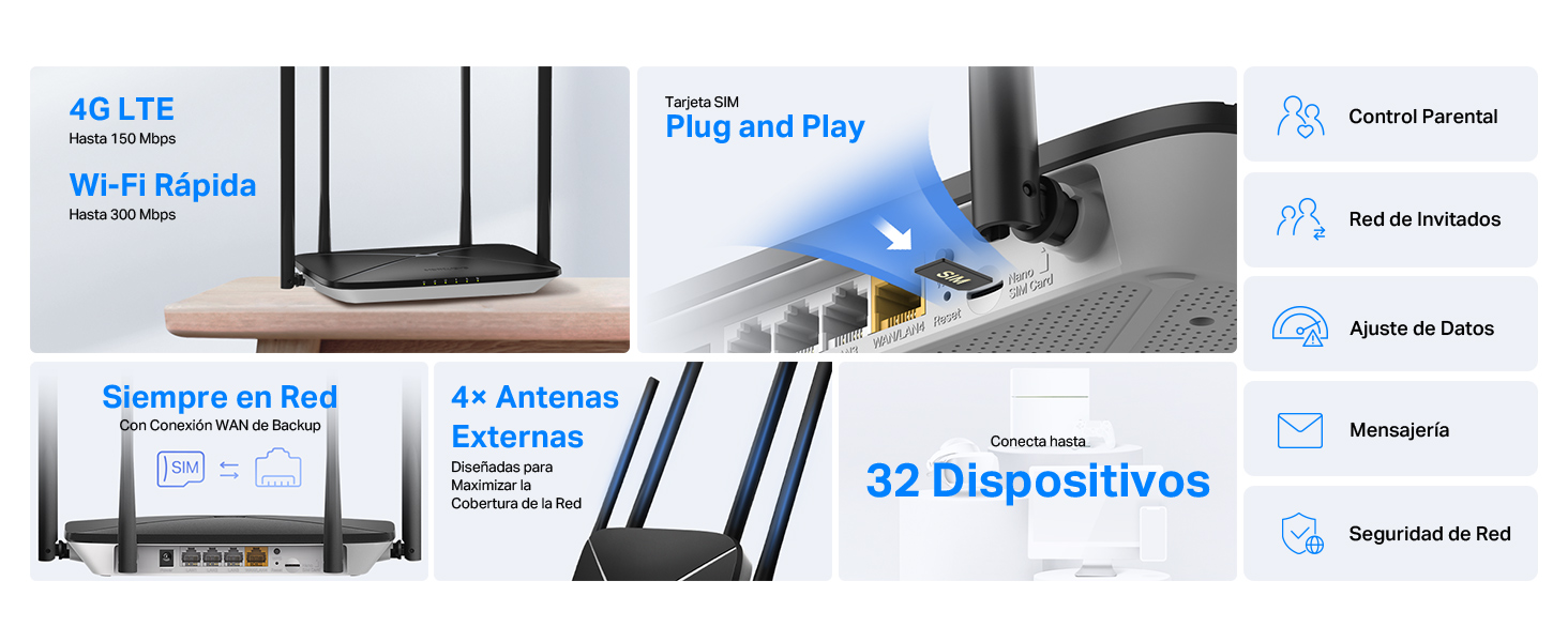 Mercusys MB115-4G - Router 4G LTE Inalámbrico de 300 Mbps