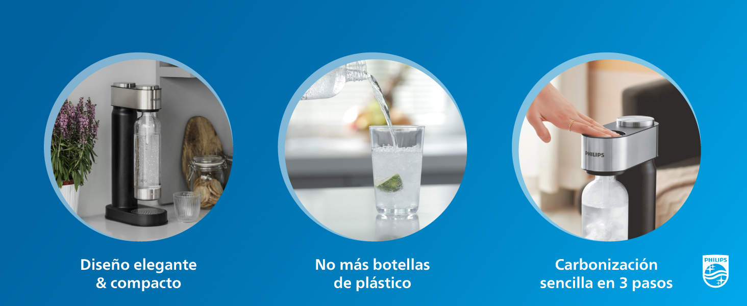 Razones para elegir el Philips Sodamaker: diseño elegante, sin plástico, y sencillos pasos