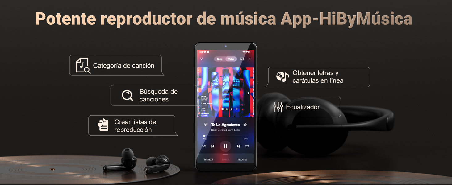 El texto dice «Patente reproducteur de música App ThisYMusic». Captura de pantalla de la interfaz de un reproductor de música que muestra la carátula del álbum y los controles de reproducción.