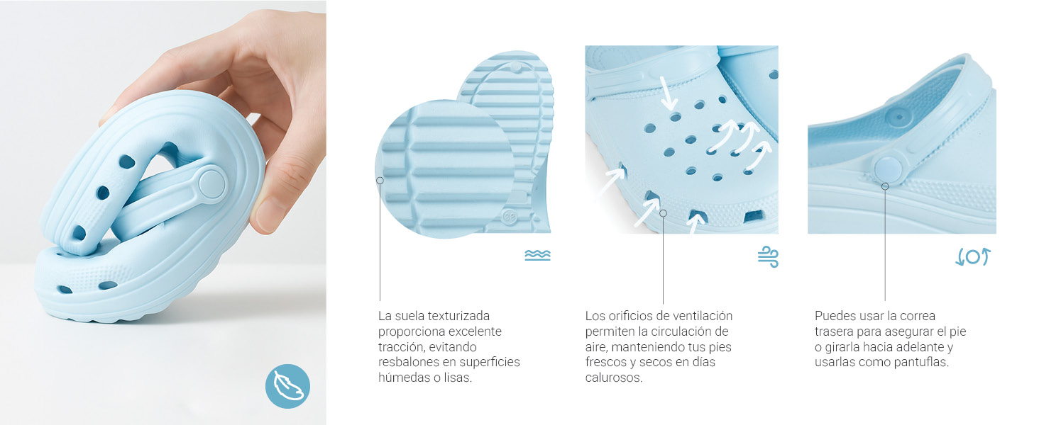 Paneles de instrucciones paso a paso que muestran el proceso de limpieza o mantenimiento de un artículo con textura azul claro