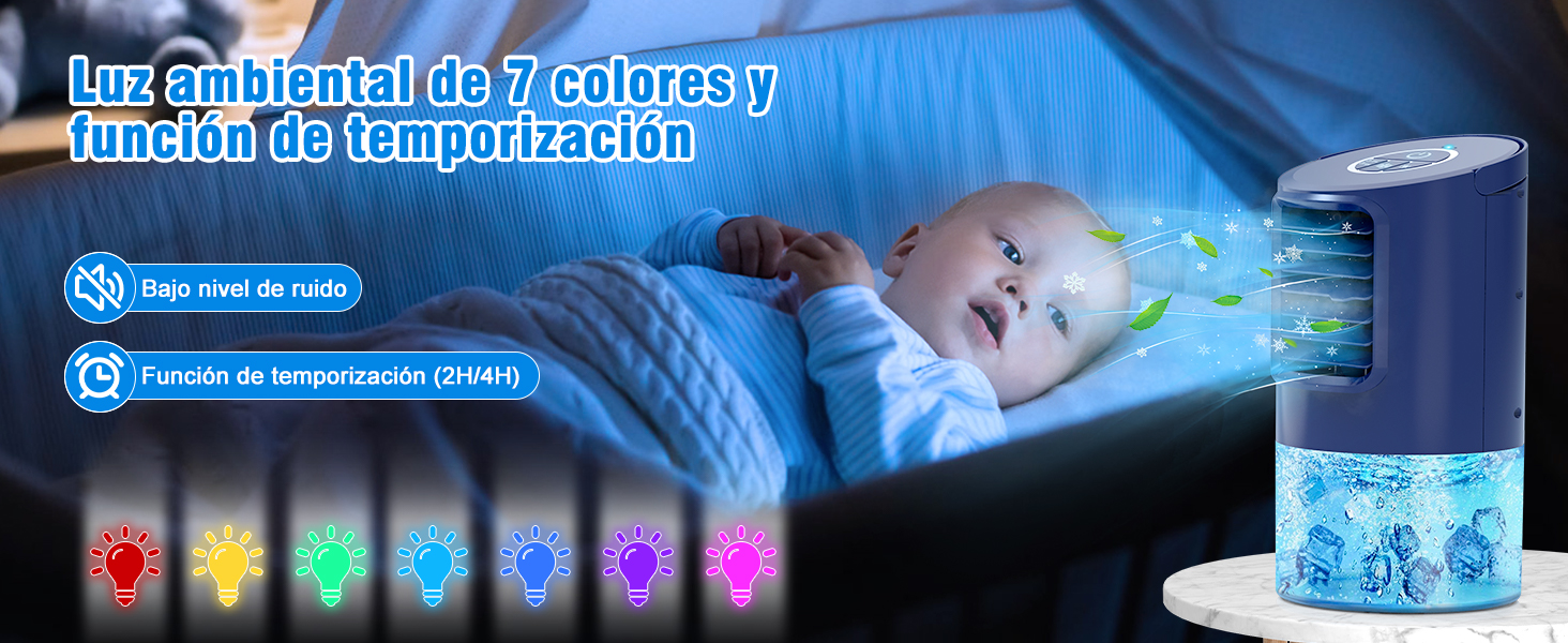 Aire acondicionado portátil 5 en 1 azul con refrigeración, ventilador y humidificador