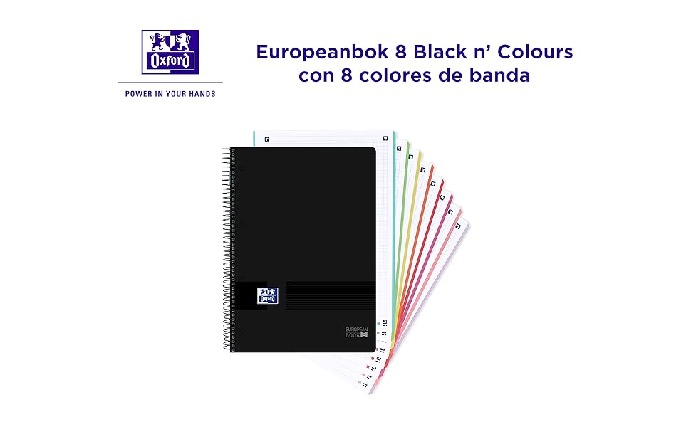 Europeanbook. cuaderno, cuadernos, multiasignatura, hojas colores, asignaturas, negro