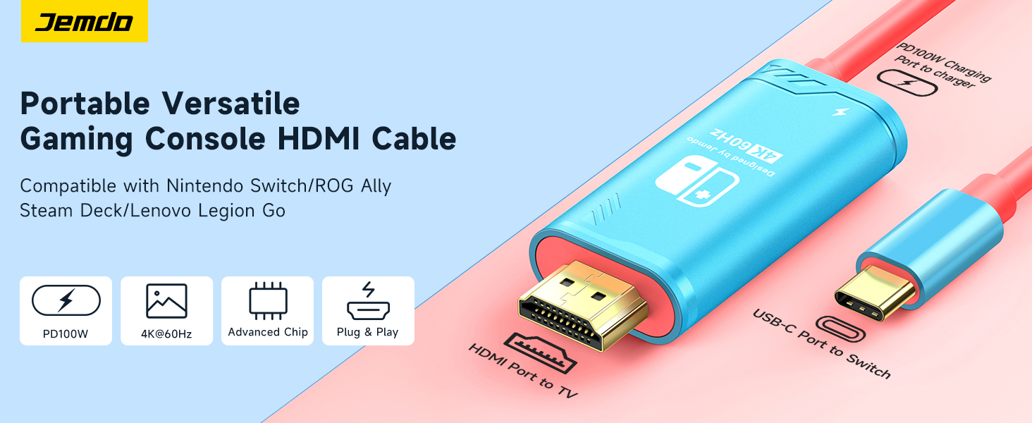 Cable USB C a HDMI portátil para consola de juegos y pantalla de proyección