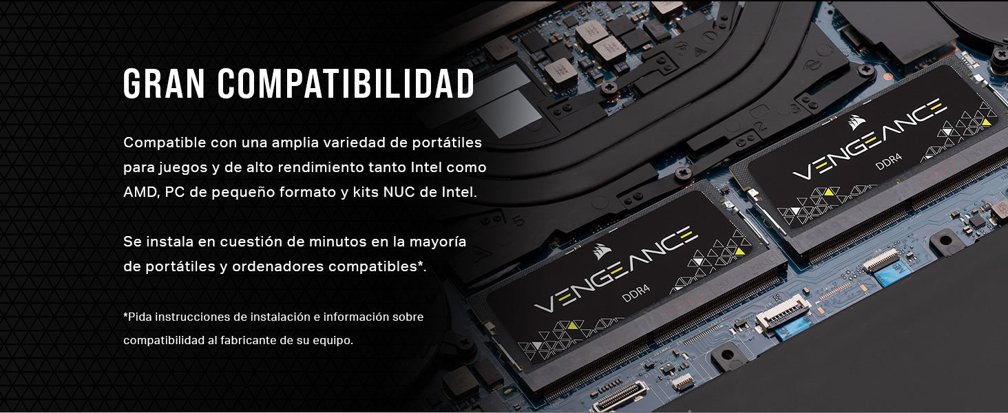 memoria para portátiles, PCs de formato pequeño, Intel NUC, sodimm ddr4
