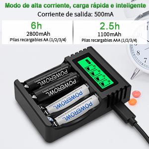 cargador con pilas recargables aa y aaa