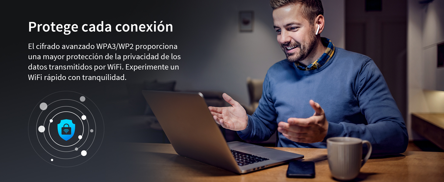 disfruta WiFi rápido tranquilidad gracias a que el extensor WiFi protege mediante cifrado WPA3 WP2
