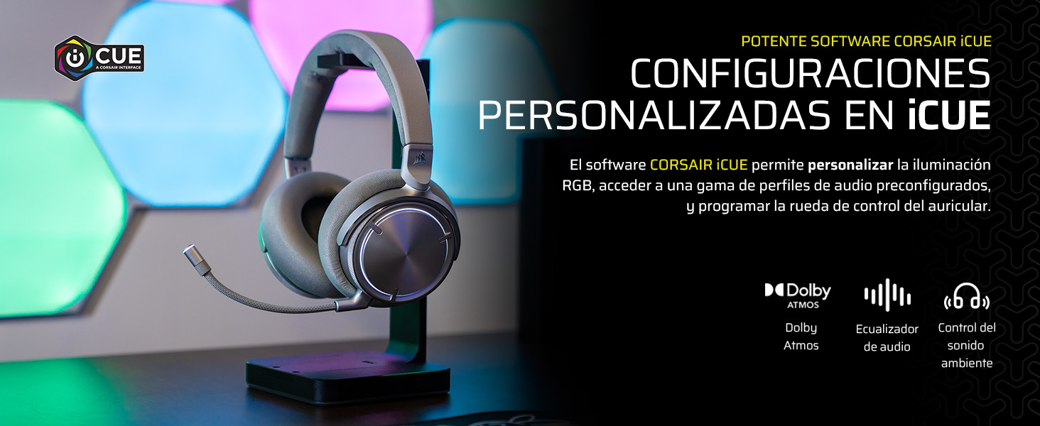 iCUE; Corsair iCUE; Dolby Atmos; iluminación RGB personalizable;