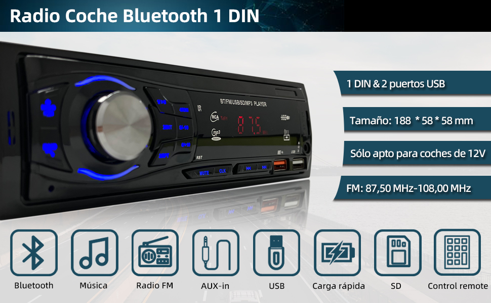 radio coche bluetooth 1 din