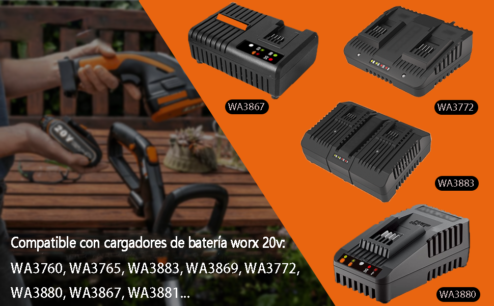Worx WA3553, 20 V, WA3553, batería de ion de litio recargable para Worx 20 V WA3551 W3553 WA3572