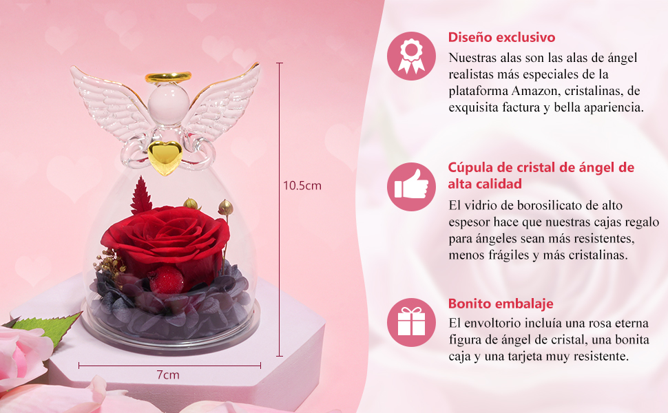 Sunia Rosa Eterna Ángel, Regalo Dia de la Madre, Flores Preservadas en Angels Figurines