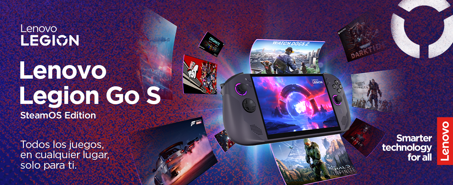 Lenovo Legion Go S - Imagen frontal consola con multiples videojuegos