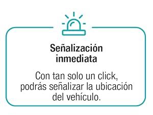 Icono verde azulado de una luz parpadeante sobre el texto en español que describe la función de señalización inmediata para la ubicación del vehículo con un solo