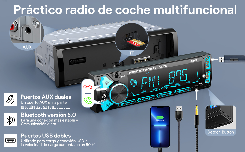 Extraible Radio Coche Bluetooth
