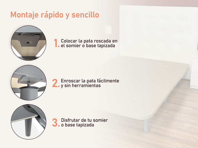 pata roscada, patas roscadas, patas metálicas, patas para somier, patas para base tapizada,