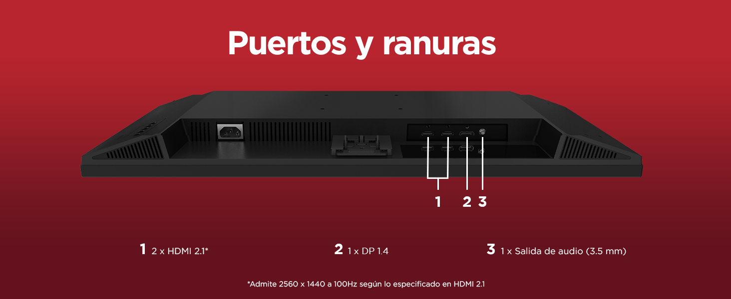 Lenovo Monitor N27q, imagen puertos y ranuras