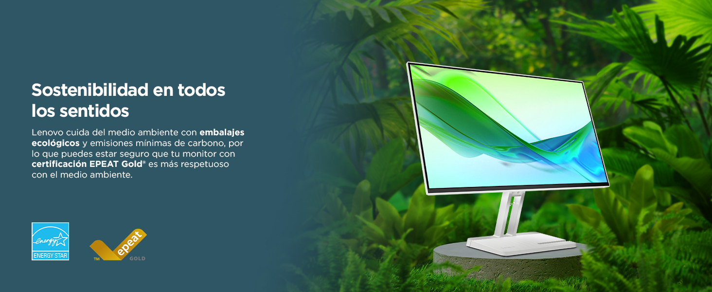 Lenovo L24i-4B Monitor imagen sostenibilidad, plantas fondo