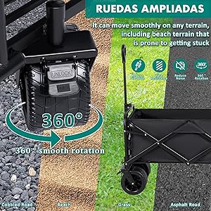 Carro de Mano de TLV, Plegable para Jardín Casa Almacén Playa con 4 Ruedas y Bolsa, vista general.