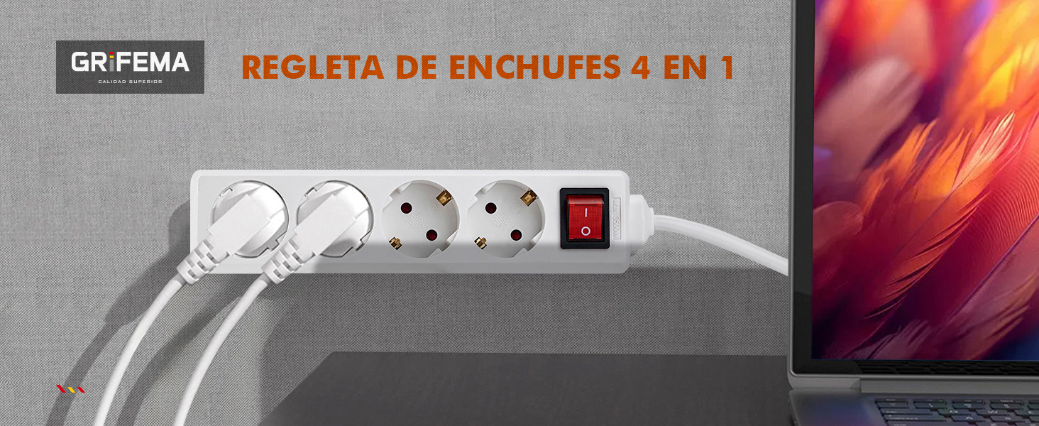 Regleta Enchufes con 4 Tomas y Interruptor