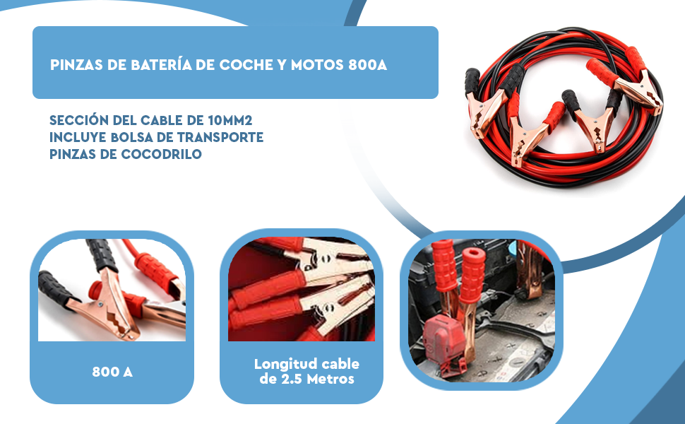 Pinzas de batería de Coche y Motos 2.5 Metros