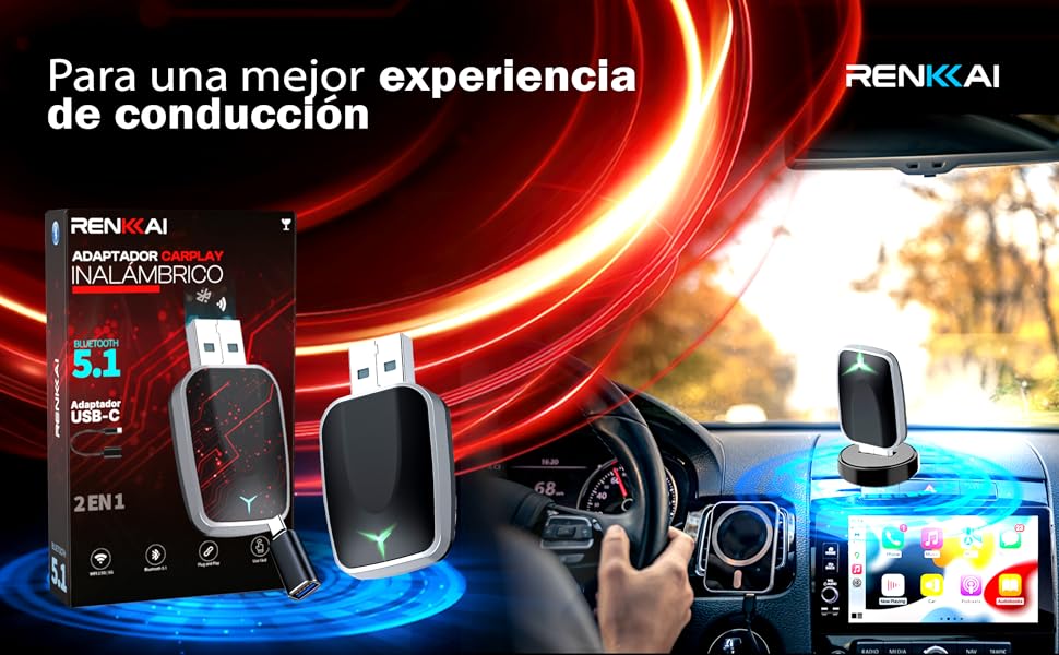 El texto dice «Para una mejor experiencia». Banner de marketing que muestra varias vistas de un dispositivo de asistencia a la conducción basado en inteligencia artificial, con pantallas de interfaz y opciones de montaje en el salpicadero.