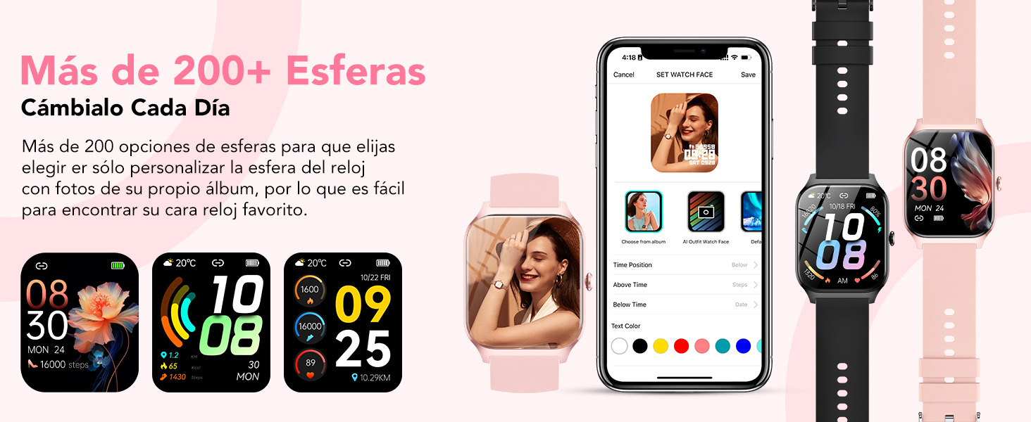 reloj smartwatch mujer de 1,85 pulgadas，Smart watch tamaño es correcto, banda es reemplazable