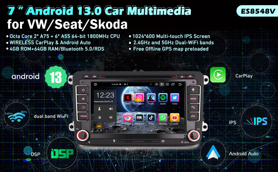 Android 13 Autoradio For VW Golf Mk5 Mk6 Passat CC B6 Skoda Touran