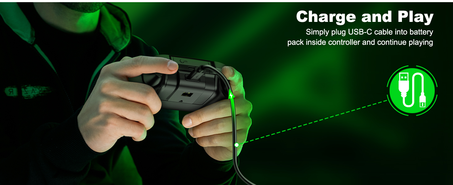 El texto dice «Carga y juega». La silueta del mando de videojuegos se muestra sobre un efecto de fondo verde brillante.