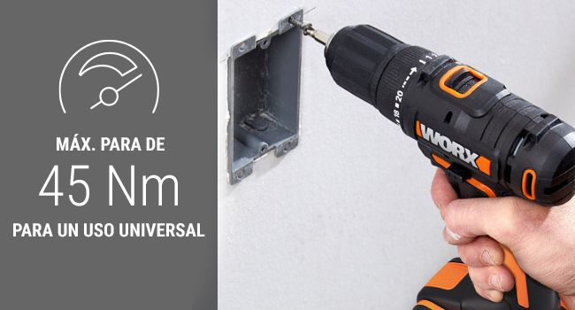 Par máximo de 45Nm para uso universal