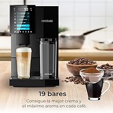 Cafetera superautomática compacta con 19 bares, tanque de leche y sistema Thermoblock.