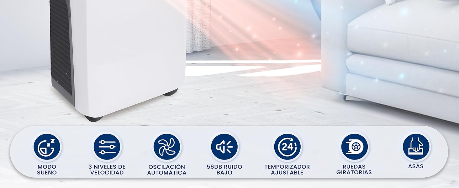 Aire Acondicionado Portátil Móvil Calefactor Silencioso Deshumidificador, Ventilador Escape Ventana