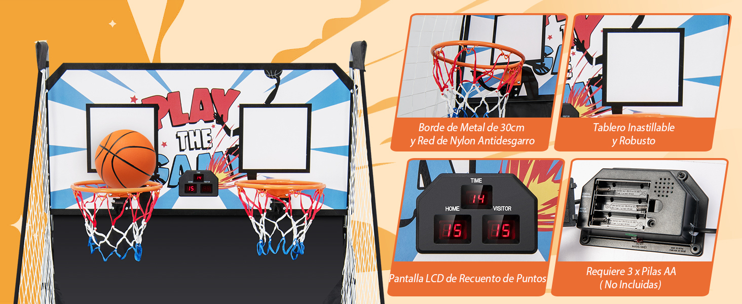 Baloncesto Arcade con 8 Modos de Juego, 4 Pelotas, 2 Cestas, Bomba y Marcador Electrónico