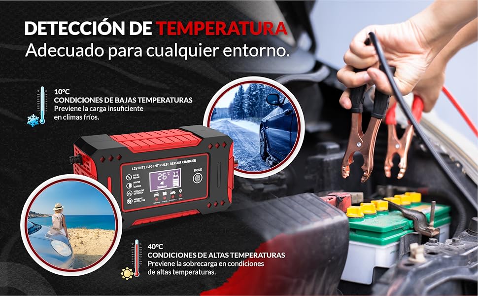 Persona conectando a la bateria al coche