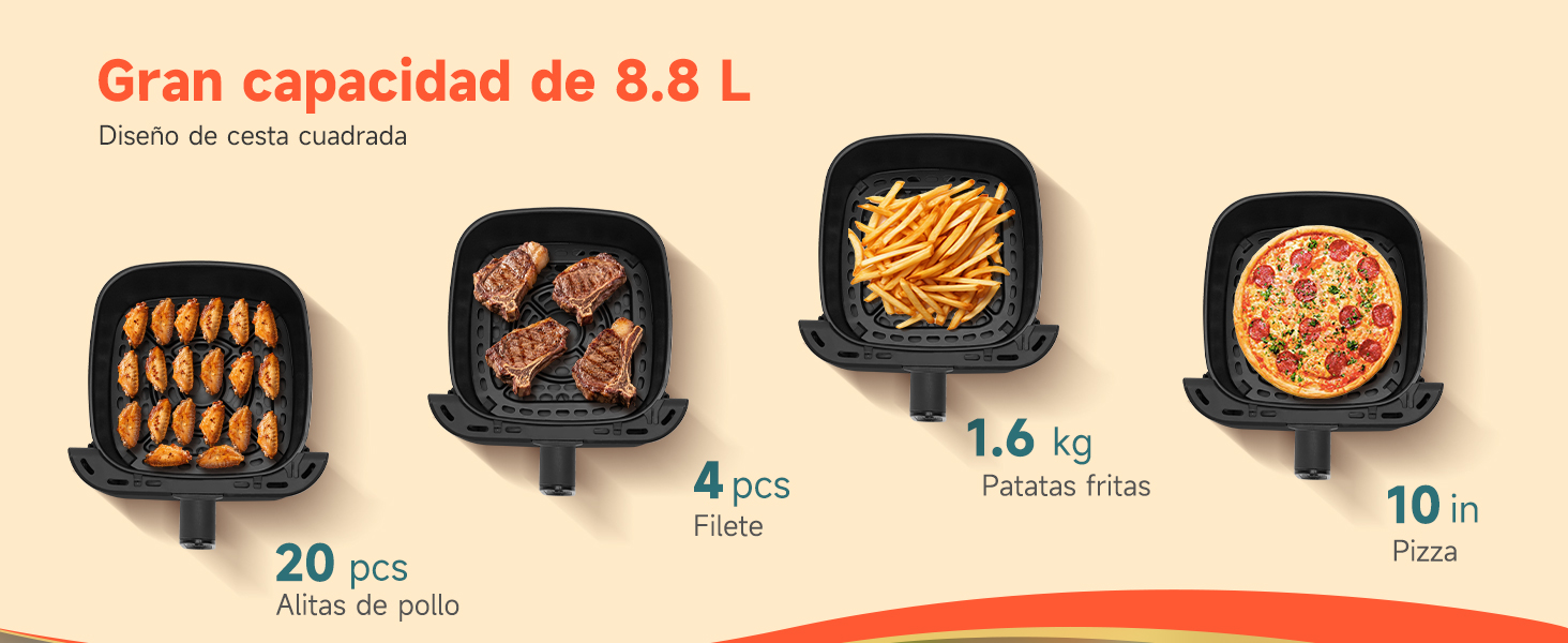 Capacidad XXL de 8,8L: Prepara comidas para 1-11 personas sin esfuerzo