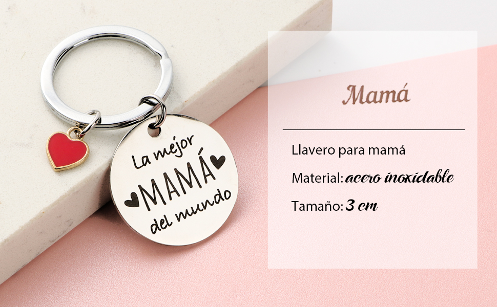 Llavero mamá metal acero inoxidable corazoncito rojo