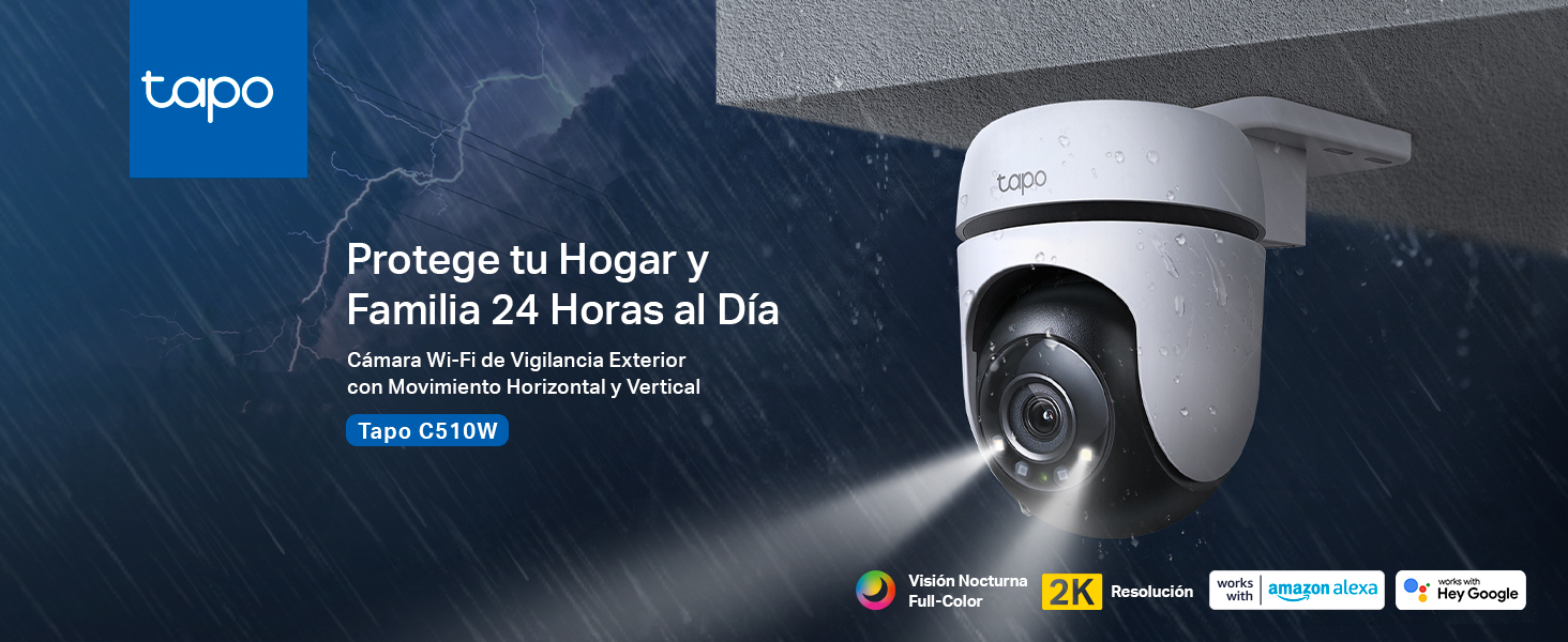 Tapo C510W Cámara Wi-Fi de Vigilancia Exterior con Movimiento Horizontal y Vertical 2K Full Color