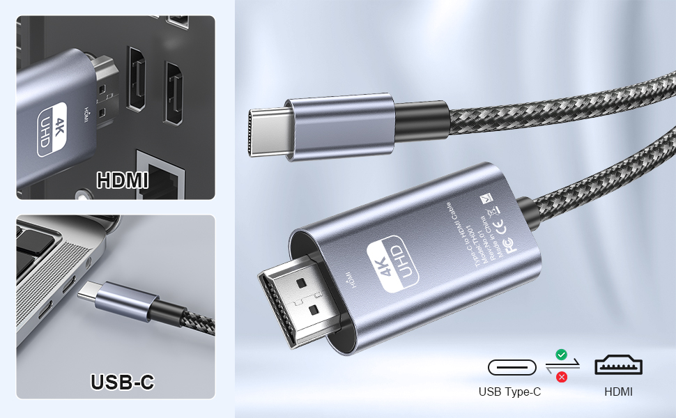 Cable USB C a HDMI 2 m [4K @ 30Hz], trenzado USB tipo C a HDMI cable