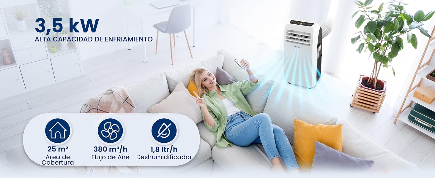 Aire Acondicionado Portátil Móvil Calefactor Silencioso Deshumidificador, Ventilador Escape Ventana