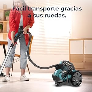 aspiradora trineo sin bolsa con cable aspirador 2 litros capacidad accesorios compacto ligero 20kPa