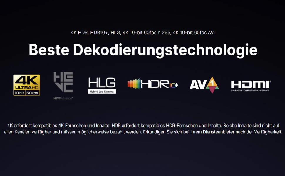 Tecnología de descodificación Formuler Z10 SE / Z10 NEO, 4K, UHD, HLG, AV1, HDR10, HDR10+,HEVC