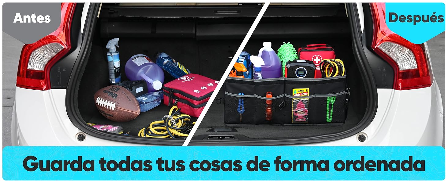 Organiza tu baúl desordenado, limpio y ordenado, almacenamiento en el baúl del automóvil