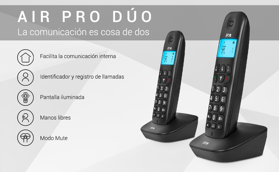 SPC Air Pro Dúo inalámbricos dect teléfono dos manos libres pantalla iluminada GAP modo ECO