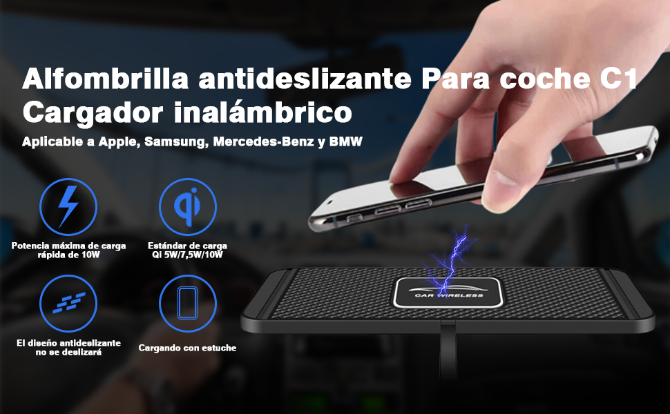 Almohadilla De Cargador De Coche Inalámbrico Alfombrilla Antideslizante para Teléfono De Coche