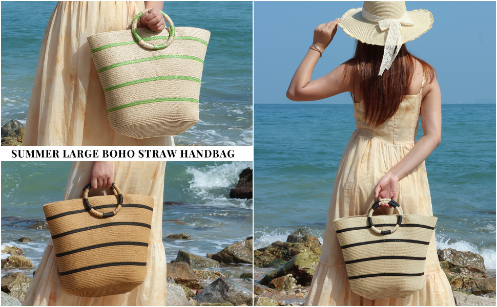 Bolsos de paja a rayas para mujer