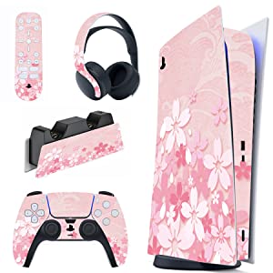 Playvital Cherry Blossoms Petals Juego completo de calcomanías de piel para consola PS5