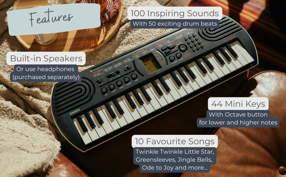 44 mini teclas, 10 canciones para aprender altavoces integrados, 100 sonidos
