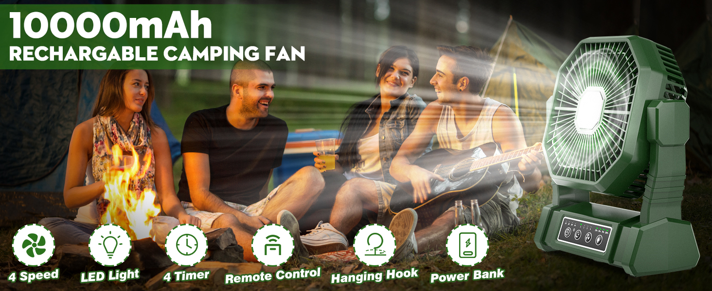 Camping Ventilador con Luz LED Tienda de Campaña al Aire Libre Remoto Ventilador de Escritorio