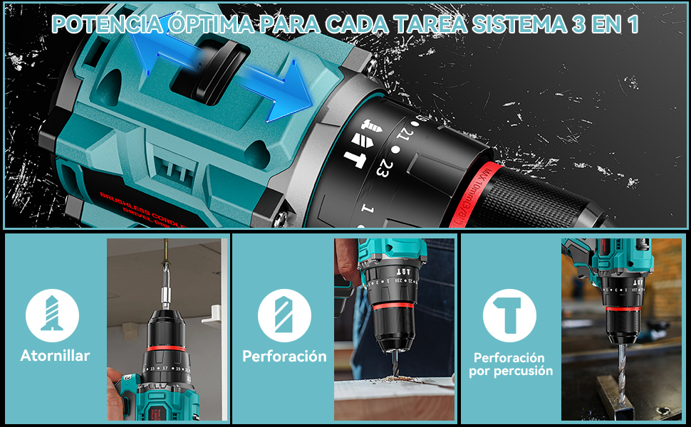 Brushless Taladro Percutor a Bateria 21V