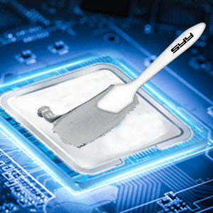 Primer plano de un lápiz electrónico blanco sobre una tableta de dibujo digital. Un efecto azul brillante rodea la punta del lápiz en la superficie de la