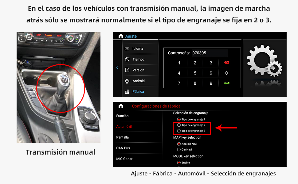 Transmisión manual Ajustes de la cámara trasera